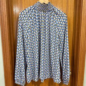 loft outlet long sleeve blouse, floral, size XL, blue and yellow